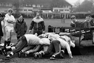 Images Dated 25th March 2011: England coach Martin Green oversees a scrummaging session in 1986