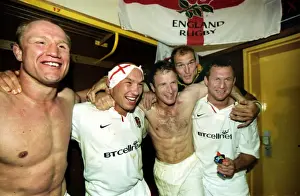Rugby Prints: England players celebrate after defeating South Africa in 2000
