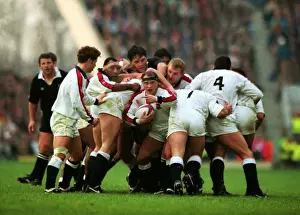Rugby Prints: Englands Brian Moore in the centre of a maul during the 1993 victory over the All Blacks