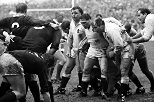Englands Brian Moore prepares for a scrum on his debut for England - 1987 Five Nations