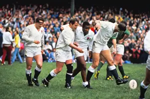 Rugby Prints: Englands Chris Oti is congratulated by teammates after his hat-trick against Ireland - 1988 Five Nations