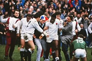 Images Dated 2nd February 2010: Englands Chris Oti is mobbed by fans after his hat-trick against Ireland - 1988 Five Nations