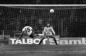 Englands Cyrille Regis shoots at Northern Ireland goalkeeper Pat Jennings
