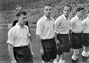 Images Dated 18th February 2013: Englands Ernie Taylor, Stanley Matthews, Harry Johnston and Jimmy Dickinson line-up before