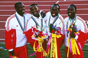 Englands gold medal-winning 4x100m relay team at the 1990 Auckland Commonwealth Games