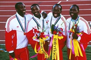 Images Dated 21st September 2010: Englands gold medal-winning 4x100m relay team at the 1990 Auckland Commonwealth Games