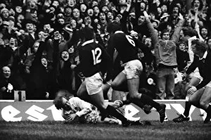 Images Dated 24th March 2011: Englands Malcolm Young scores against Scotland - 1977 Five Nations