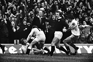 Englands Malcolm Young scores against Scotland in the 1977 Five Nations
