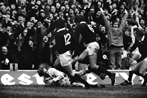 Images Dated 2011 March: Englands Malcolm Young scores against Scotland - 1977 Five Nations