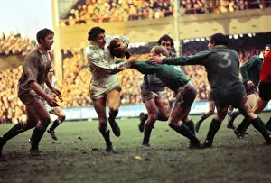 Englands Martin Cooper makes a break against Ireland - 1977 Five Nations