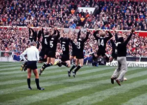 All Blacks Prints: A fan joins in as the All Blacks perform the Haka before facing Wales in Cardiff in 1978