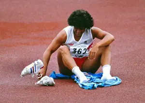 Fatima Whitbread breaks down in tears after losing the gold medal to Tessa Sanderson at the 1986 Edinburgh Commonwealth Games