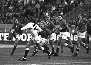 Images Dated 7th June 2012: Frances Jerome Gallion kicks ahead against England - 1980 Five Nations