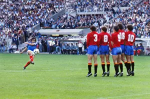 Frances Michel Platini opens the scoring in the final of Euro 84 final