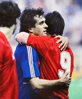 Images Dated 16th January 2012: Frances Michel Platini and Spains Santillana - Euro 84 Final