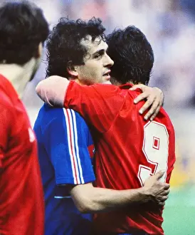 Frances Michel Platini and Spains Santillana - Euro 84 Final