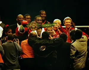 Images Dated 2011 April: Frank Bruno celebrates winning the WBC title after defeating Oliver McCall