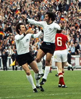 The 1972 European Football Championship Prints: Gerd Muller celebrates his goal with Franz Beckenbauer in the final of Euro 72