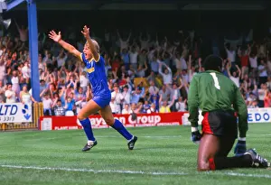 Glyn Hodges of Wimbledon celebrates scoring against Man City in 1984