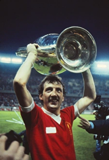 Goalscorer Alan Kennedy celebrates with the 1981 European Cup