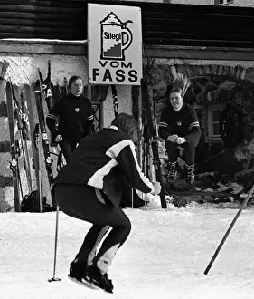 The Great Britain Ladies ski team warm up for a training session in November 1970