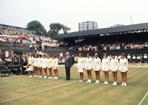 1970 Wightman Cup Collection: The Great Britain and USA teams line-up on Centre Court - 1970 Wightman Cup