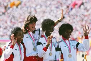 Images Dated 6th April 2011: Great Britains bronze medal-winning 4x100m relay team - 1984 Los Angeles Olympics