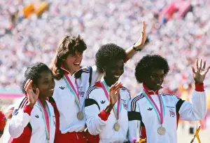Great Britains bronze medal-winning 4x100m relay team - 1984 Los Angeles Olympics
