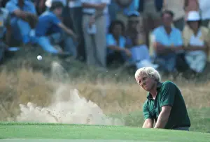 Greg Norman plays a bunker shot during the 1983 Open Championship