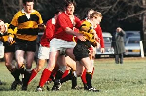 Images Dated 29th July 2010: Gwilym Treharne of Newport is caught by Mike Roberts of London Welsh - 1969 / 70 season