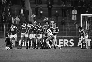 Hamburg Prints: A Hamburg wall faces a Dusseldorf free-kick during the 1978 / 9 Bundesliga
