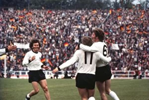The 1972 European Football Championship Collection: Herbert Wimmer celebrates his goal with his West German teammates in the final of Euro 72
