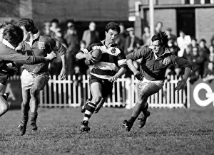 Huw Davies makes a break for the Barbarians during the 1982 Mobbs Memorial Match