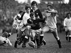 Huw Davies, Roy Laidlaw and Peter Wheeler compete for the balll - 1983 Five Nations