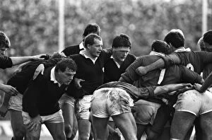 Images Dated 21st December 2011: Ian Milne, Colin Deans and David Sole prepare to scrum for Scotland - 1987 Five Nations