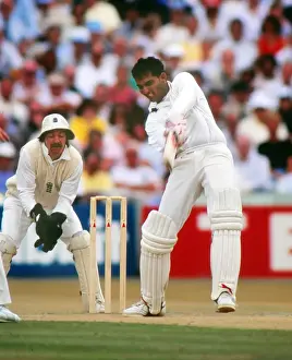 Indias Mohammad Azharuddin on the way to scoring 179 against England in the 2nd Test at Old Trafford in 1990