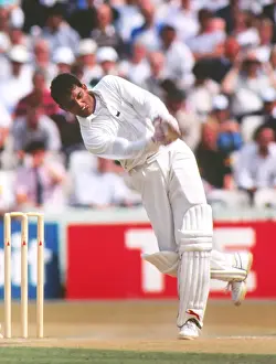 Indias Mohammad Azharuddin on the way to scoring 179 against England in the 2nd Test at Old Trafford in 1990
