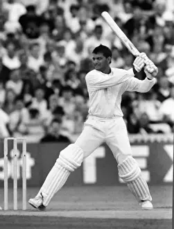 Indias Mohammad Azharuddin on the way to scoring 179 against England in the 2nd Test at Old Trafford in 1990
