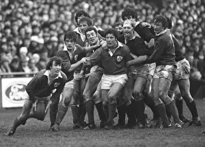 Irelands John Moloney gets the ball away against Scotland - 1978 Five Nations