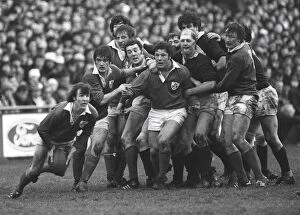 Images Dated 13th March 2009: Irelands John Moloney gets the ball away against Scotland - 1978 Five Nations