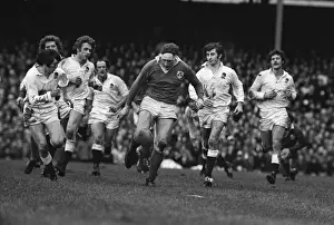 Irelands Willie John McBride kicks ahead against England - 1974 Five Nations