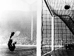 Images Dated 20th June 2012: Italy goalkeeper Carlo Ceresoli is beaten by an English shot at Highbury in 1934 +
