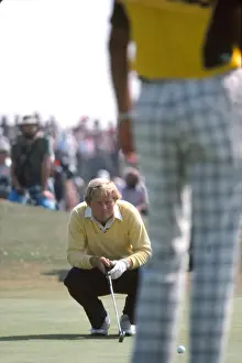 Jack Nicklaus lines up a putt during the final round of the 1977 Open Championship