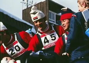 Images Dated 14th November 2013: The three Japanese jumpers who had a clean-sweep of the medals celebrate - 1972 Sapporo Winter