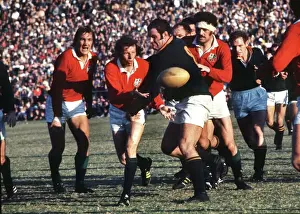 JJ Williams passes the ball for the Lions during the Third Test against South Africa in 1974