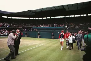 John McEnroe and Bjorn Borg walk out on Centre Court for the 1981 Wimbledon Mens Final