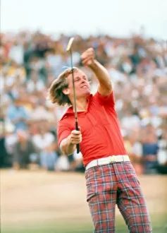 Images Dated 12th May 2009: Johnny Miller celebrates sinking the winning putt at the 1976 Open