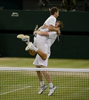 2012 Wimbledon Championships Collection: Jonathan Marray and Frederik Nielsen celebrate their victory - 2012 Wimbledon Mens Doubles Final