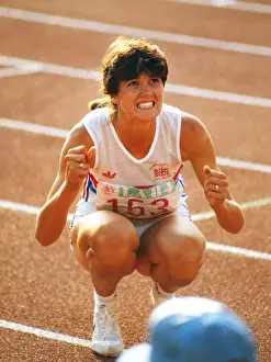 Kathy Cook looks nervously at the scoreboard to confirm her bronze medal win at the 1984 Olympics