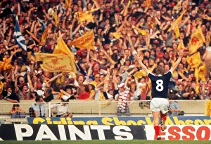 Kenny Dalglish celebrates his goal in front of the Scotland fans at Wembley - 1977 British Home Championship
